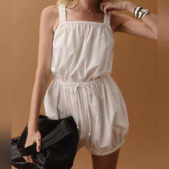 By Anthropologie Women's One-Piece Pull-On Cotton Bloomer Romper in White, MED - Picture 3 of 13